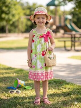 Jessica Ann Green & Pink Floral Sundress with Bow Accent